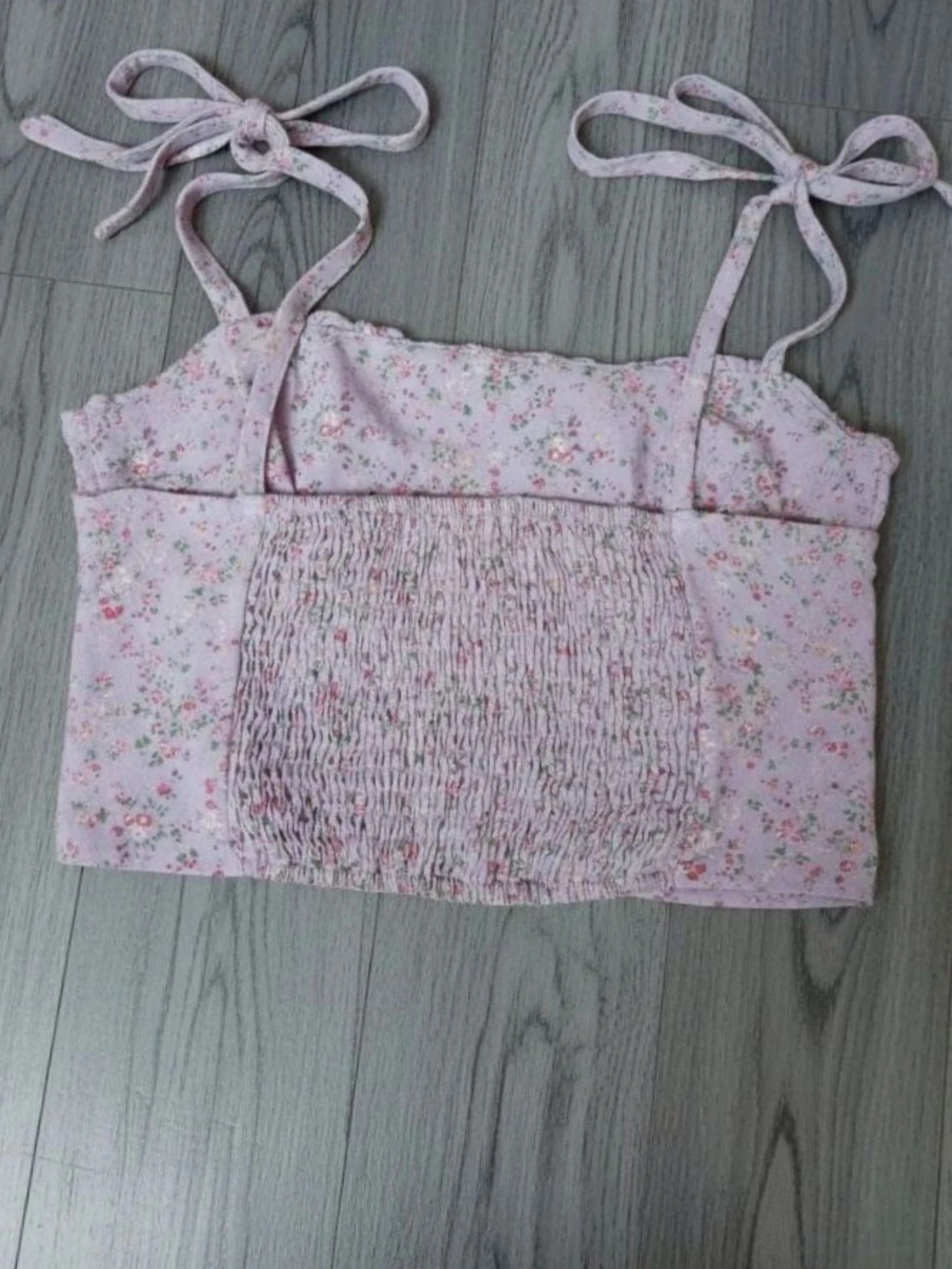Top camisero estampado lila ditsy Coquette Fruncido en el Busto Bustier Corsé Sin Mangas Lila M – photo 4